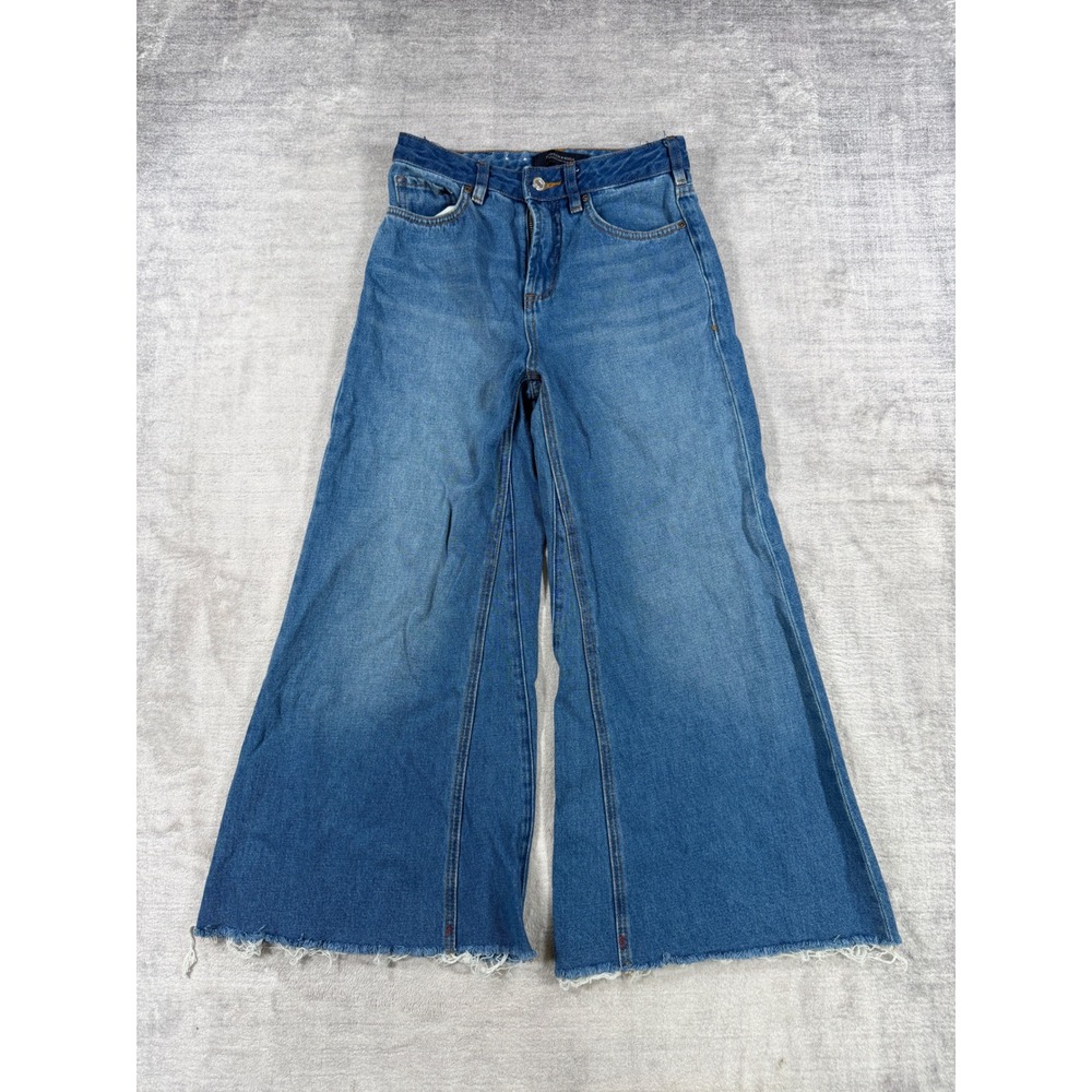 Scotch & Soda Amsterdams Blauw Jeans Women 25 Blue Wide Leg Raw Hem Ultra Flare